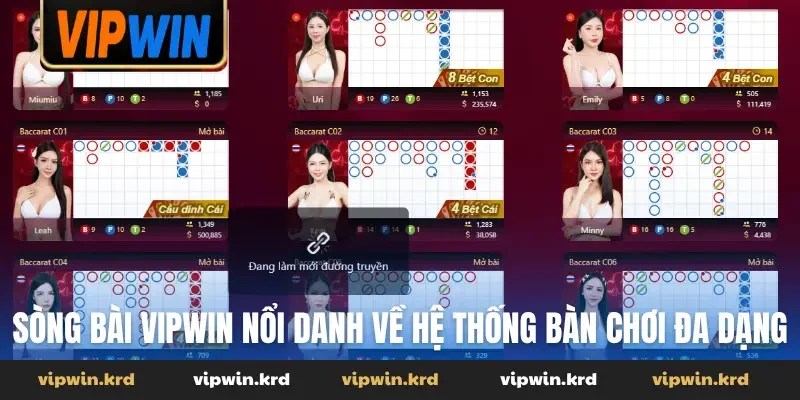 Sòng bài Vipwin nổi danh về hệ thống bàn chơi đa dạng
